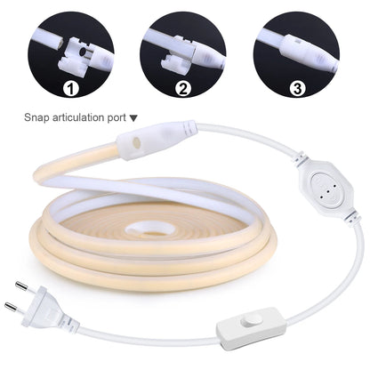 110V 220V COB LED Strip Lights: CRI RA90 288LEDs/m Flexible Waterproof Outdoor Lamp with EU Plug for Kitchen Home Room Decoration