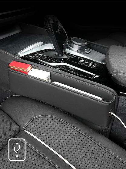 Leather Car Seat Gap Organizer – Multifunction Console Crevice Filler, Side Storage Box with Cup Holder, Car Interior Storage Pocket