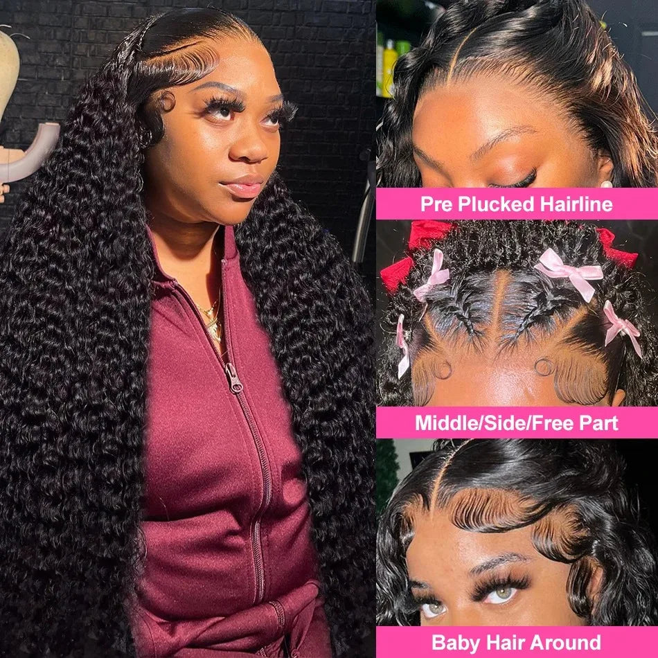 30-40 Inch Curly 13x6 HD Transparent Lace Frontal Wig – Deep Wave, 200 Density Raw Remy Brazilian Human Hair for Women