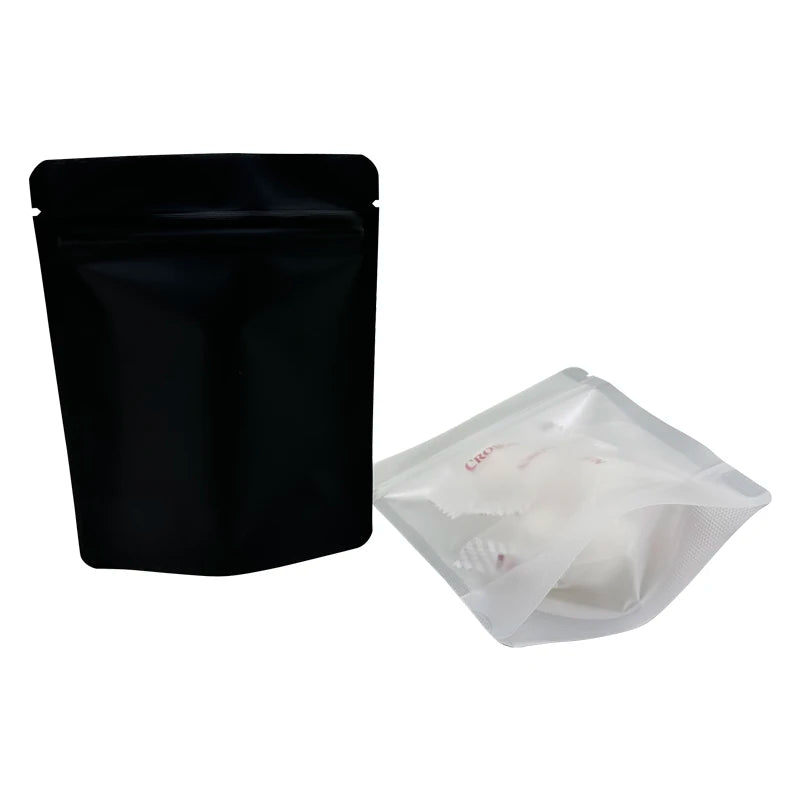 20–100PCS Black Matte Zipper Bags — Smell-Proof Mylar Pouches with One-Side Clear Window
