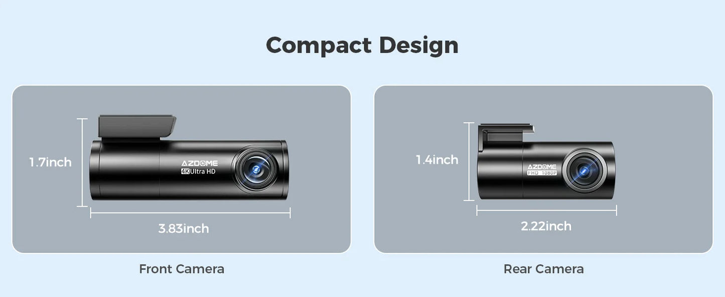 AZDOME M300S Dash Cam – 4K+1080P Dual Car Camera, Built-in 5.8GHz WiFi, GPS, 24H Parking Mode, Night Vision Black Box