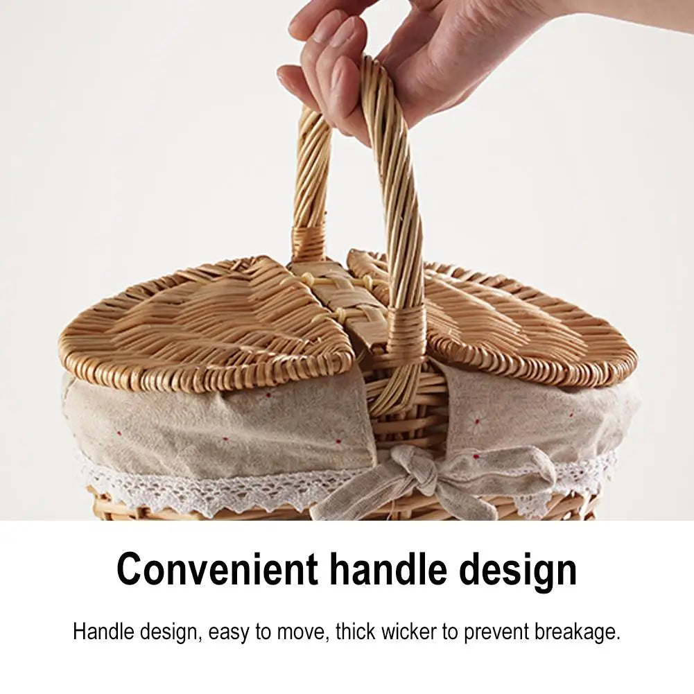 Handmade Wicker Picnic Basket with Handle – Multi-Purpose Willow Woven Storage Hamper for Outdoor Camping and Fruit