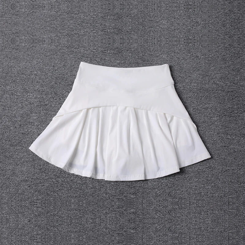 2024 Summer Women’s Anti-Glare Pleated Skirt – High Waist Ice Sports Short A-Line Half Skirt with Elastic Waist