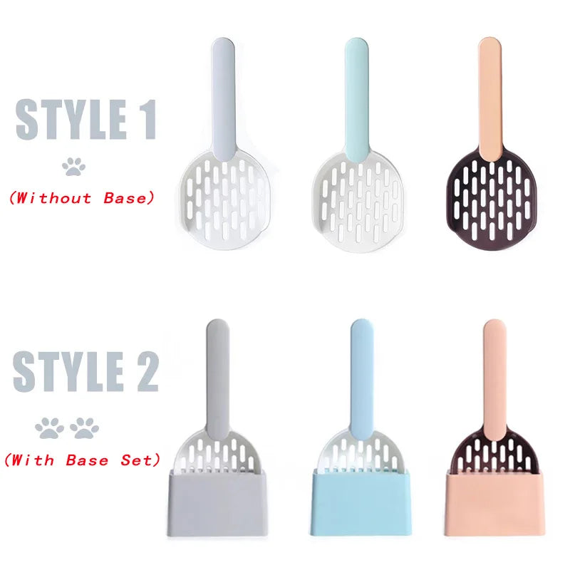 Plastic Cat Litter Scoop with Base | Self-Cleaning Shovel for Cat Litter Box | Kitten Toilet Clean Tools & Supplies