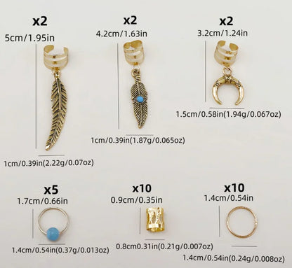 31PCS Turquoise Hollow-Out Hair Rings — Dreadlock & Braid Beads, Hair Braid Tubes Charm Jewelry for Styling