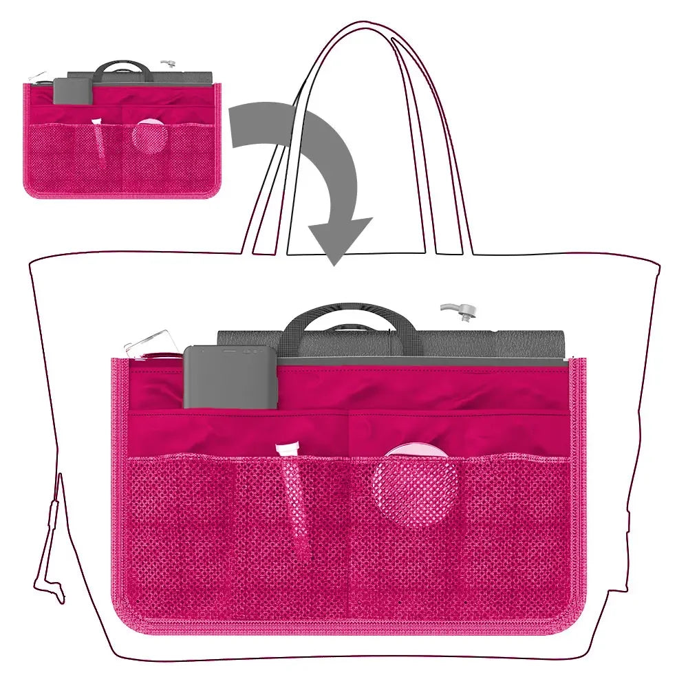 Women’s Nylon Cosmetic Organizer Bag – Foldable Large Capacity Travel Makeup Insert Handbag Tote Organizer Liner Bag