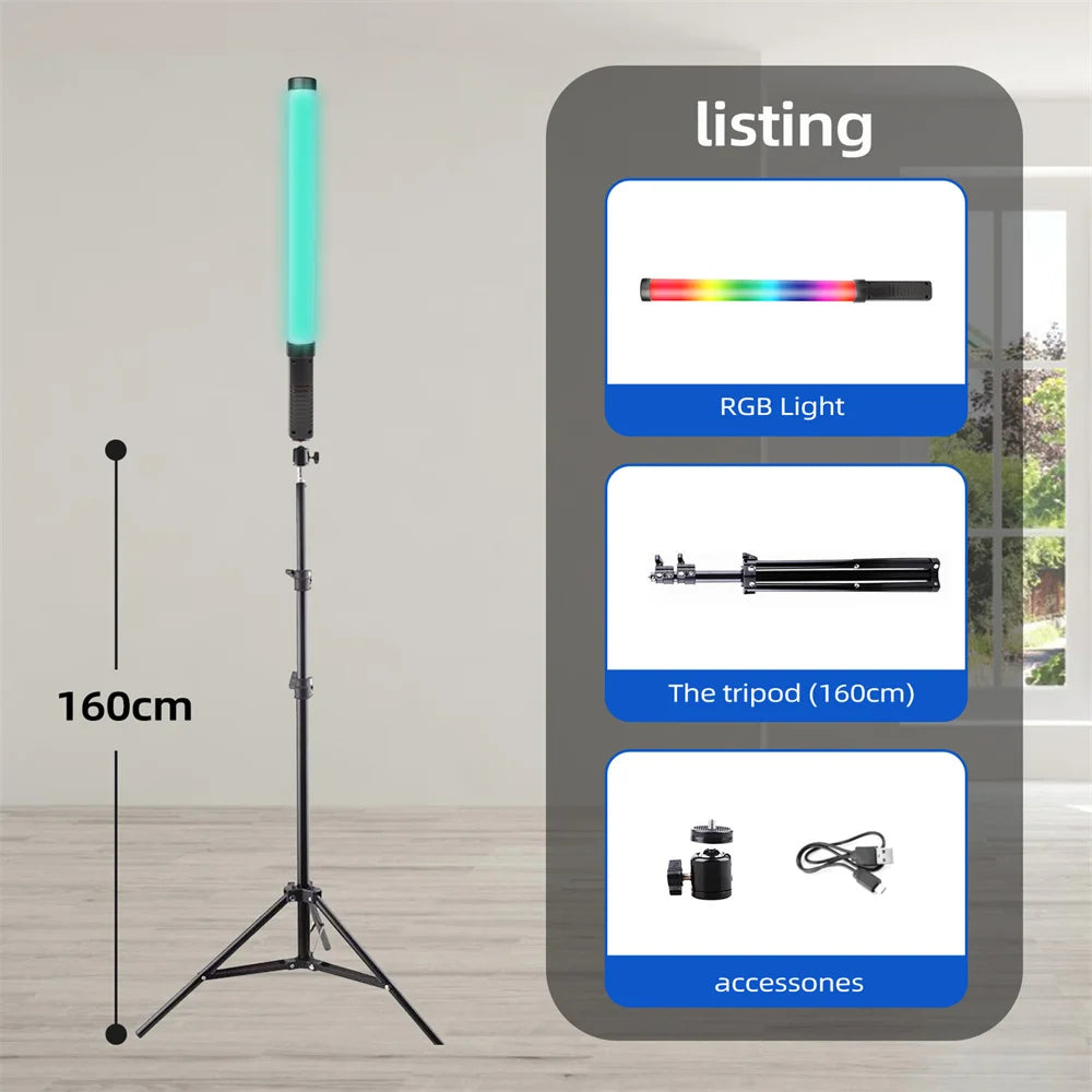 RGB LED Video Light Stick Wand Handheld Photography Fill Light with Tripod Stand for Party, Vlogging & Studio Shooting