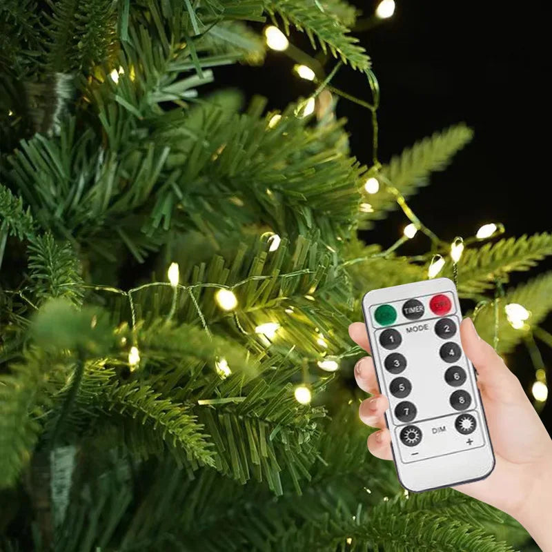 Outdoor Remote Control Copper Wire Lights — Starry Sky & Flower Wreath Decorative String Lights for Christmas & Holidays