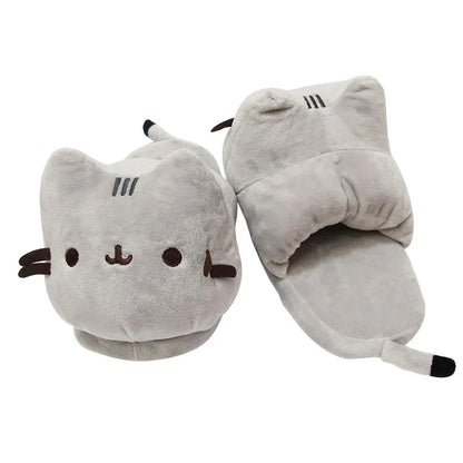 Pusheen Cat Plush Slippers - Cute Chubby Cat Indoor House Shoes, Warm Cozy Footwear for Halloween, Christmas, and Cosplay Gifts