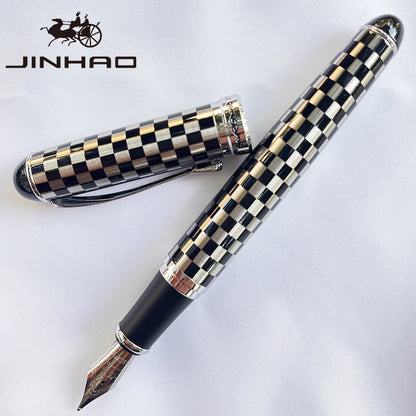 Jinhao X750 Fountain Pen Set - Medium Nib with Ink Converter, Silver Trim Calligraphy Writing Pen & Gift Set