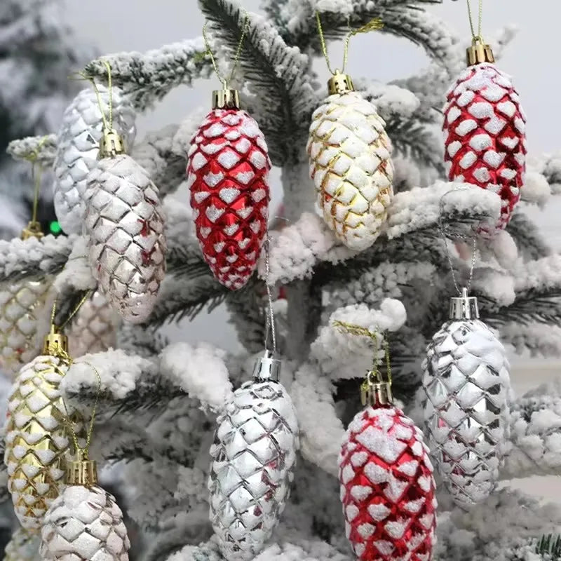 5-Piece Christmas Pine Cone Ball Ornaments 2024/2025 – Painted Hanging Pendants for Tree Decoration & Holiday Home Gift