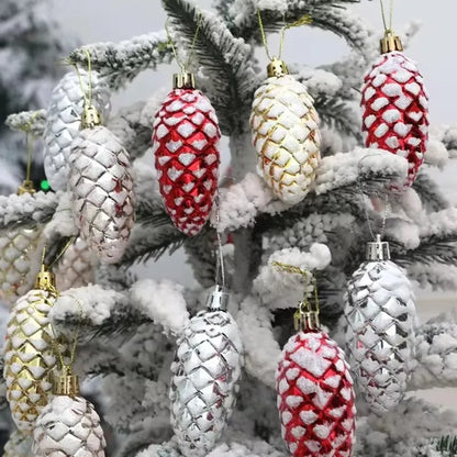 5-Piece Christmas Pine Cone Ball Ornaments 2024/2025 – Painted Hanging Pendants for Tree Decoration & Holiday Home Gift