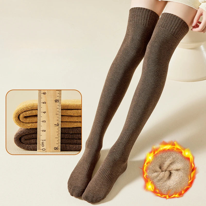 Winter Warm Long Socks - Thick High Tube Over Knee Knee-Length Hosiery Socks for Women, Solid Color Terry Thicken Calf Socking