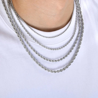 304 Stainless Steel Twist Rope Chain Necklace – PVD Gold Plated, 2-5mm Width for Men & Women, Fashion Accessories