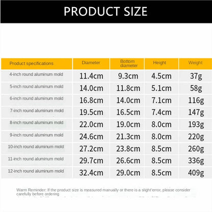 4-12 Inch Aluminum Round Cake Bakeware: Solid Bottom Chiffon Cake Die - Home Baking Mold Pan Tin for Cake Enthusiasts
