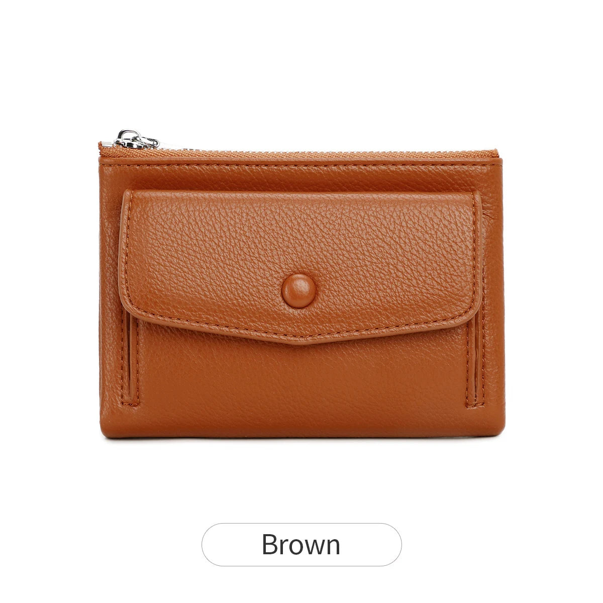 Women’s PU Leather Short Double Zipper Wallet – Simple Solid Color, Large Capacity Credit Card Holder with Coin Pocket