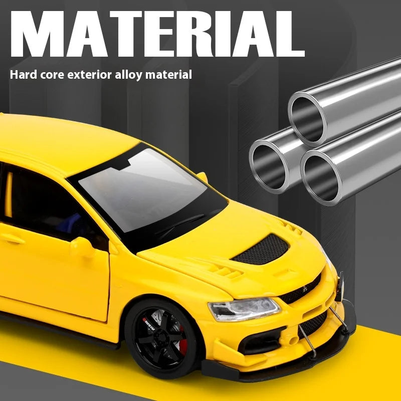 JDM 1:32 Mitsubishi Lancer Evolution IX — Diecast Metal Alloy Racing Car Model with Sound & Light, Right Rudder Gift