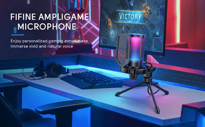 FIFINE A6V USB Gaming Microphone with Pop Filter & Shock Mount for PC PS4 PS5 Mac – Podcast & Streaming Mic with Gain Control
