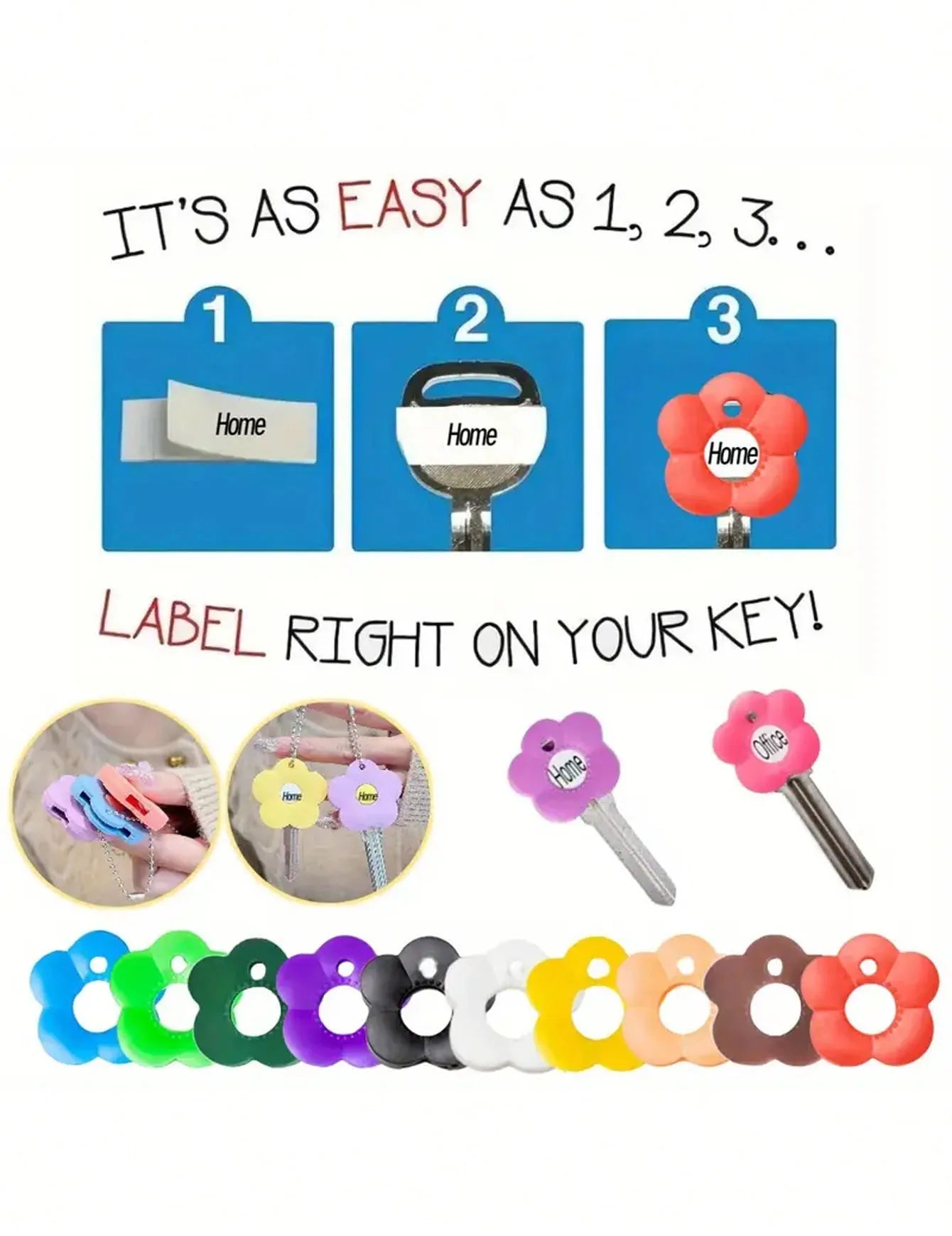 8-Piece Color-Coded Key Covers - Durable Key Protection Cases for Home, Office & Keychains