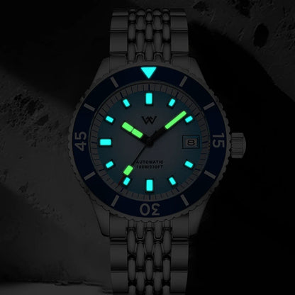 WM Welly Merck Automatic Mechanical Watch for Men — Sparkle Grain Gradient Dial, Ceramic Bezel, NH35, AR Coating, 100M WM212
