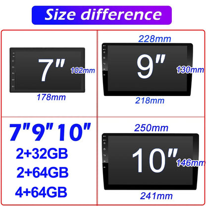 Android 13 Car Radio — 7/9/10" 2-DIN GPS Multimedia Player with 64GB, Wireless CarPlay & Android Auto