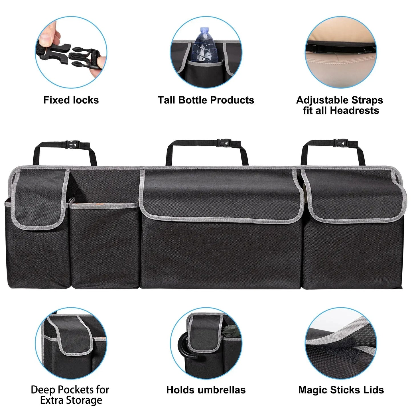 Car Trunk Organizer & Backseat Storage Bag – High Capacity Multi-Use Oxford Seat Back Organizer for Automobile Interior
