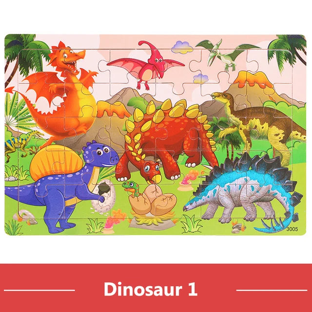 30PCS Montessori Wooden 3D Cartoon Animal Puzzle – Educational Jigsaw Board Game for Kids