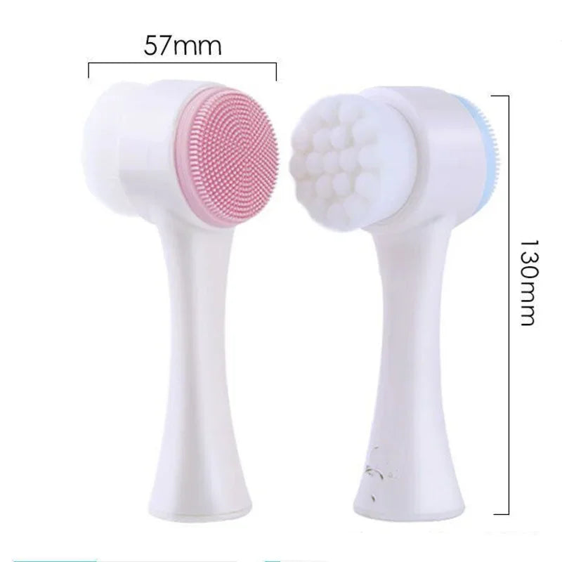 3D Double-Sided Silicone Facial Cleansing Brush – Soft Bristles Manual Massage Exfoliator for Deep Face Wash