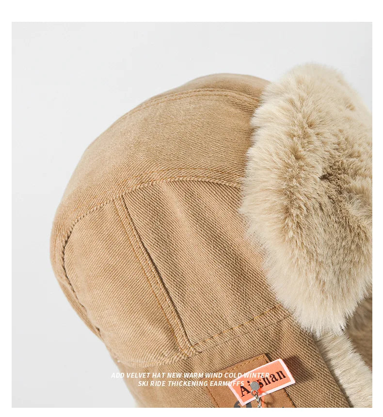 Unisex Bomber Ushanka Hat – Thick Warm Fur Winter Hat with Earflaps for Men & Women, Black & Grey Ski Cap