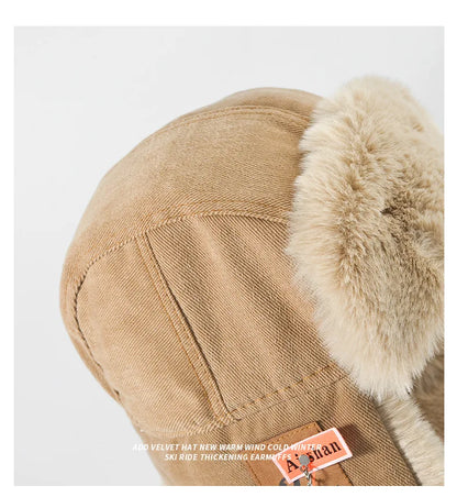 Unisex Bomber Ushanka Hat – Thick Warm Fur Winter Hat with Earflaps for Men & Women, Black & Grey Ski Cap