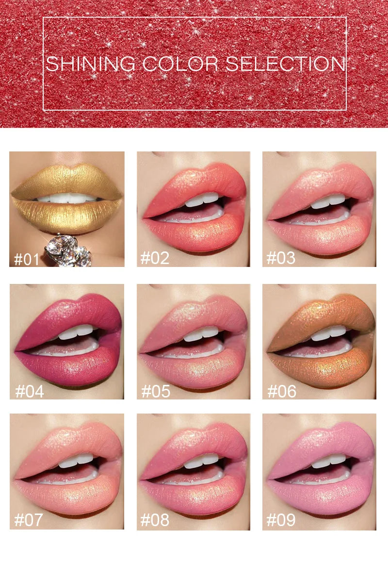 Handaiyan 9 Colors Lipstick – Glitter, Matte, Velvet, Nude, Shimmer, Sexy Red, Long-Lasting, Waterproof Professional Makeup