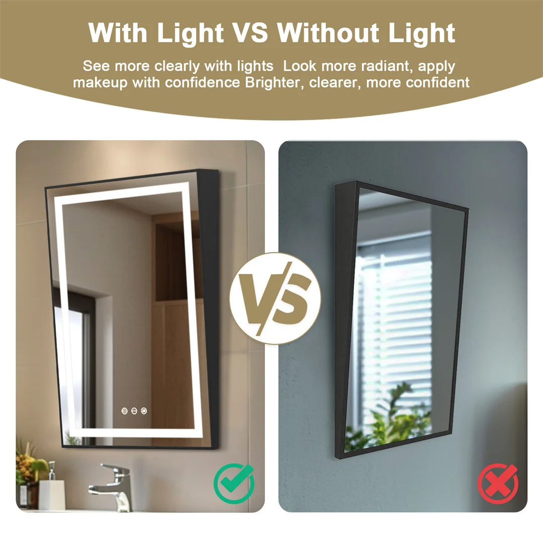 LUVODI LED Tilt Bathroom Mirror – Wheelchair Accessible Anti-Fog Barrier-Free Mirror with 3-Color Lights
