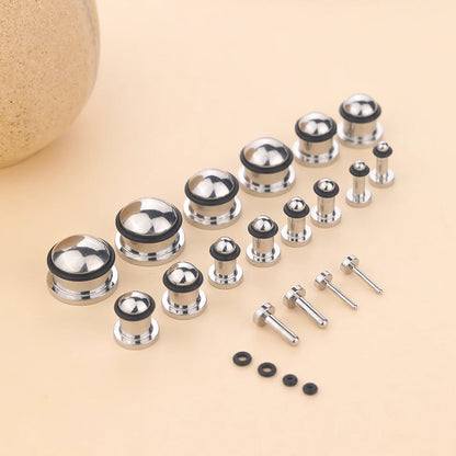 2PCS Stainless Steel Ear Plugs & Tunnels — 1.6-16mm Silver Ear Gauge Stretching Kit for Men & Women