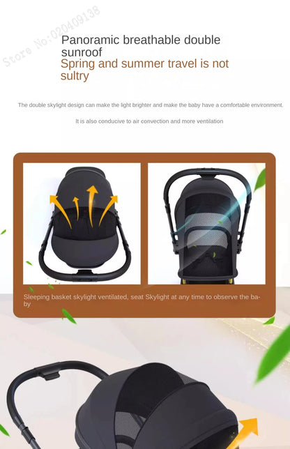 Lightweight Two-Way Baby Stroller — High Landscape, Spine Protection, 4-Wheel Newborn Push Trolley