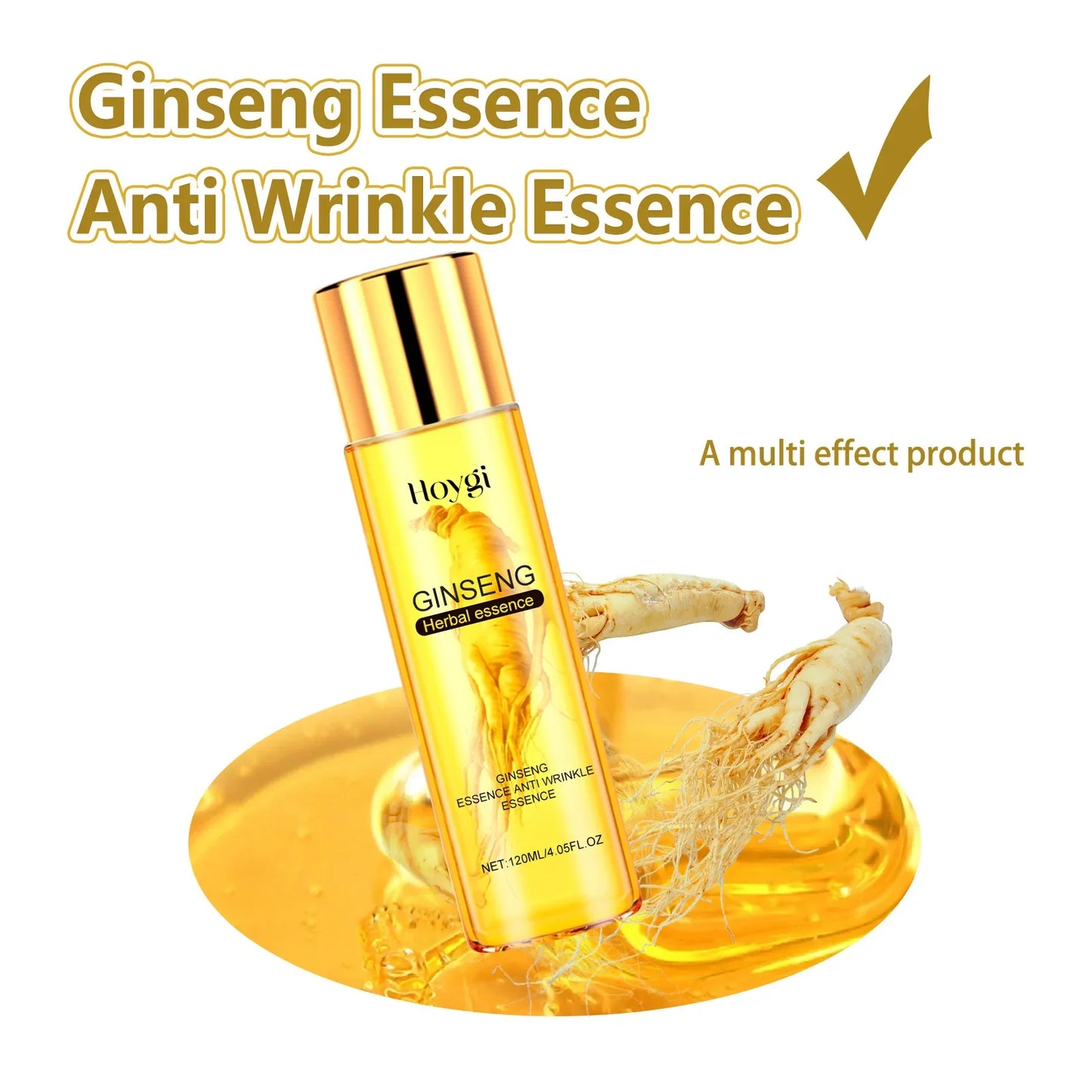 120ml Gold Ginseng Facial Essence Serum with Polypeptides Deep Hydration Brightening Moisturizing Skin Care Treatment