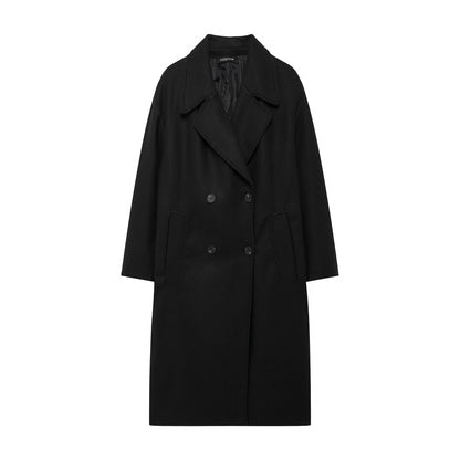 TRAFZA 2024 Women’s Autumn Loose Coat – Lapel Double-Breasted Long Sleeve Trench Jacket, Winter Warm Vintage Outerwear