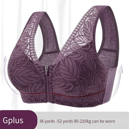 S-6XL Sports Yoga Bra – Cotton Cups, Front Zipper, Breathable Tank Top with Lace, No Steel Ring, Large Size Women's Bra
