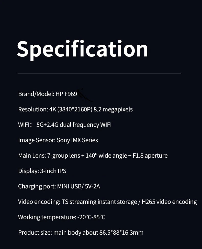 HP 4K HD Car Dash Cam – Night Vision, WiFi, Parking Monitoring, DVR Loop Video Recording