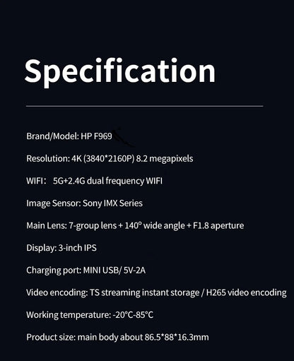 HP 4K HD Car Dash Cam – Night Vision, WiFi, Parking Monitoring, DVR Loop Video Recording