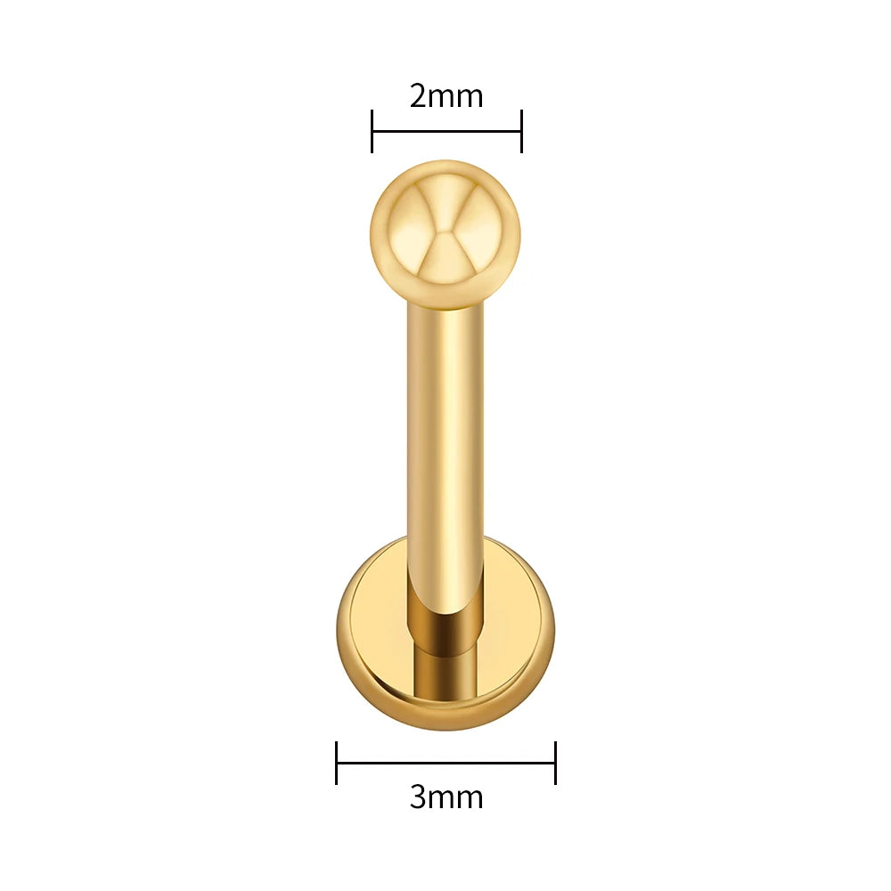 ASTM F136 Titanium Labret Stud Earrings – Threadless Push Pin Nose, Tragus, Cartilage & Helix Piercing Jewelry 16G/18G