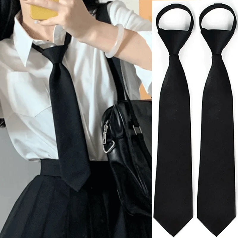 Unisex Black Clip-On Tie – Simple Security Necktie for Uniforms, Suits, Students & Funerals