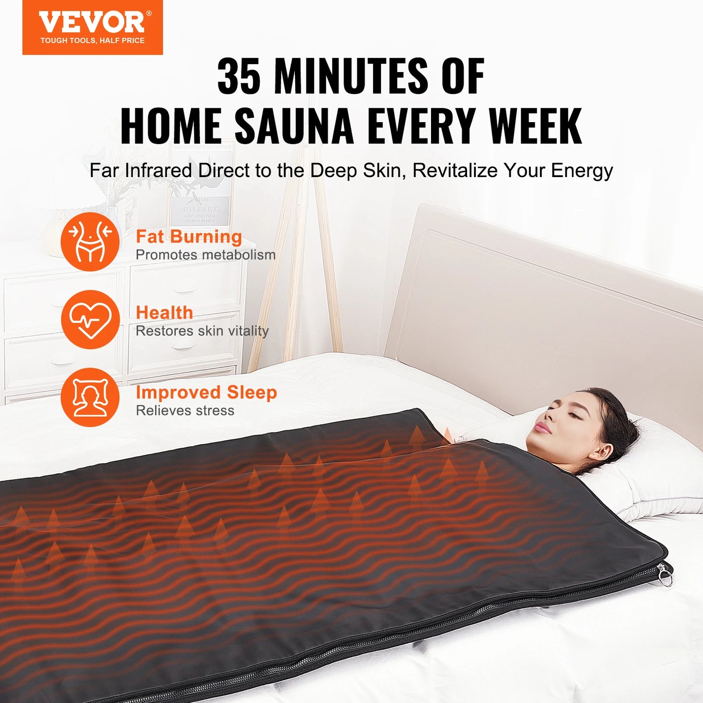 VEVOR Sauna Blanket for Detoxification – Portable Far Infrared Sauna, Adjustable Temperature & Timer for Home Relaxation