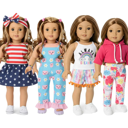 4-Piece Doll Clothes Set – Daily Pretty Dresses, Top & Pants for 43cm Born Baby Dolls & 18-Inch American Dolls, Festival Gift for Girls