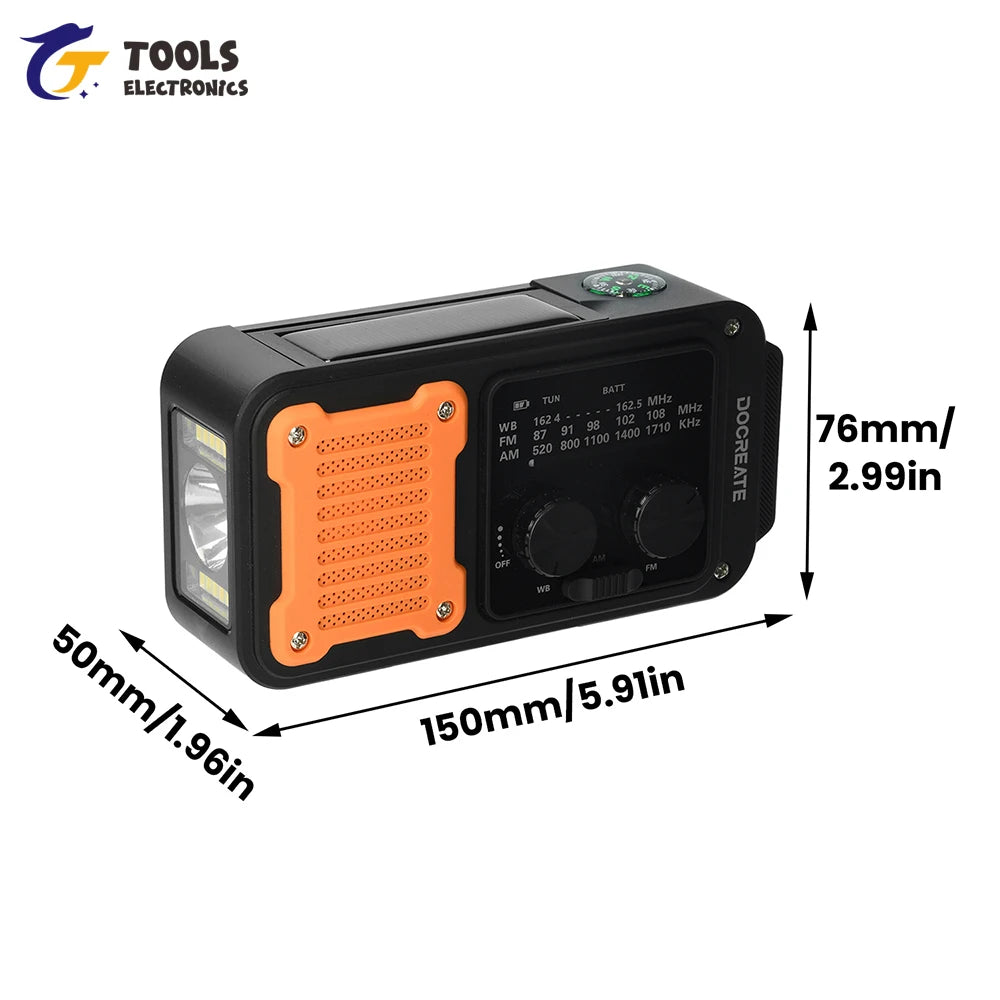 7-in-1 Emergency Radio - AM/FM/WB Portable Solar & Hand-Crank Survival Radio for Outdoor Use