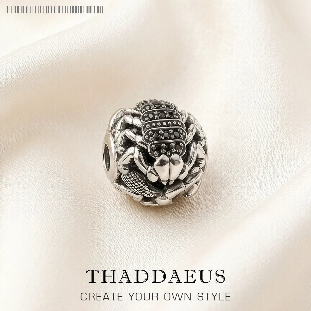 Black Scorpion Charm - 925 Sterling Silver Punk Jewelry Pendant for Men & Women DIY Jewelry Making 5mm Hole