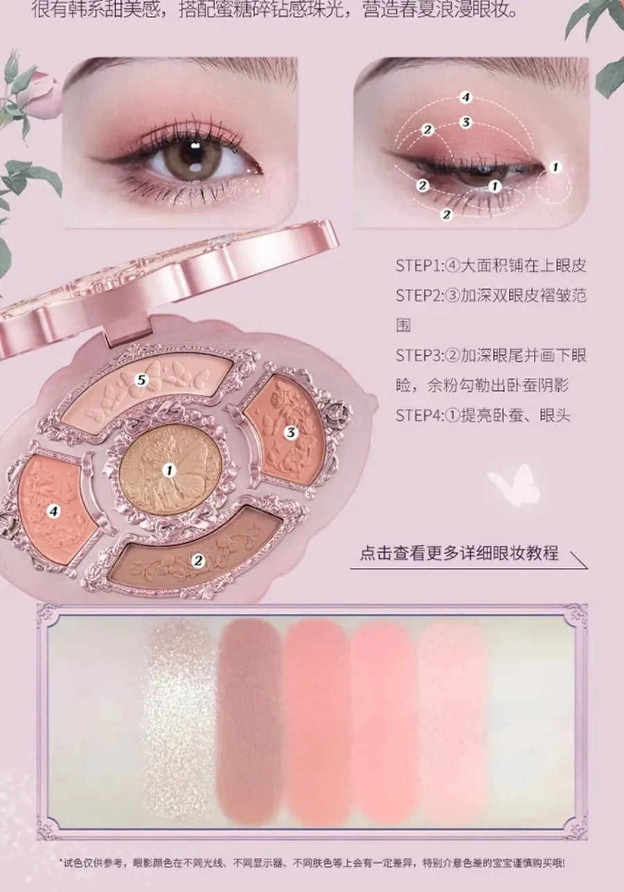 Flower Knows Moonlight Mermaid Eyeshadow Palette – 5-Color Matte, Shimmer & Glitter Waterproof Eye Shadow