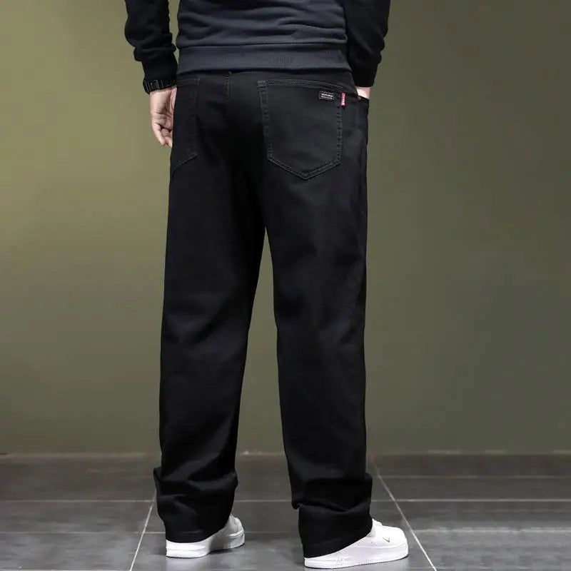 Big Size Men’s Black Jeans – Wide-Leg Denim Pants for 45–150kg, Comfortable Fit Hombre Trousers