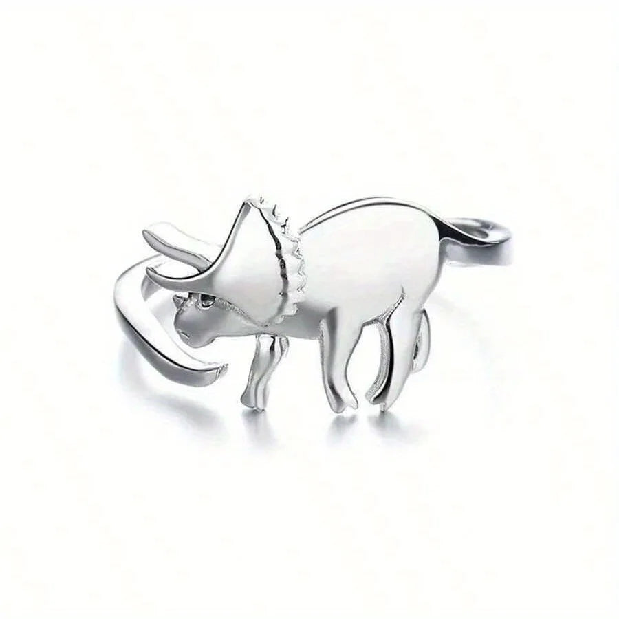 Retro Adjustable Dinosaur Ring for Women – Silver Finish Jurassic Style Statement Jewelry, Elegant & Comfortable Unisex Design