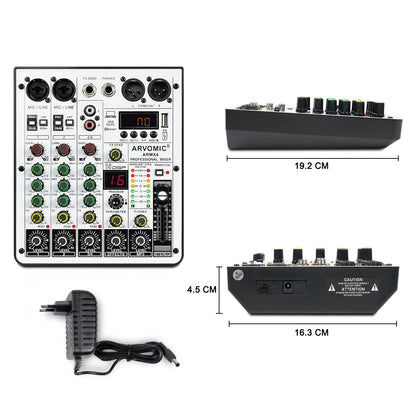 ARVOMIC 4-Channel DJ Audio Mixer – USB Interface, Bluetooth, 16 DSP Effects & 3-Band EQ (ARMX-4)