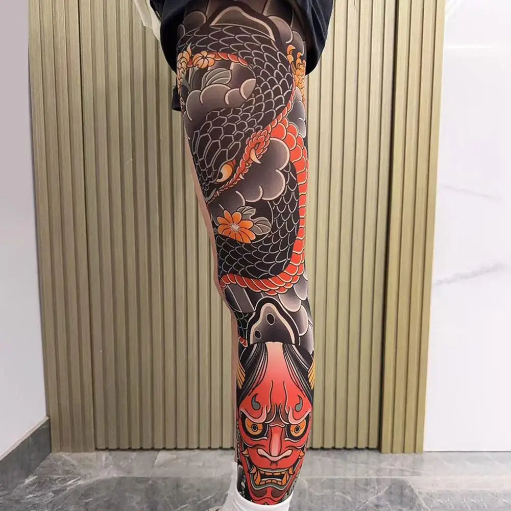 Full Leg Tattoo Socks - Sun-Proof Stretch Cycling & Fishing Stockings for Men and Women